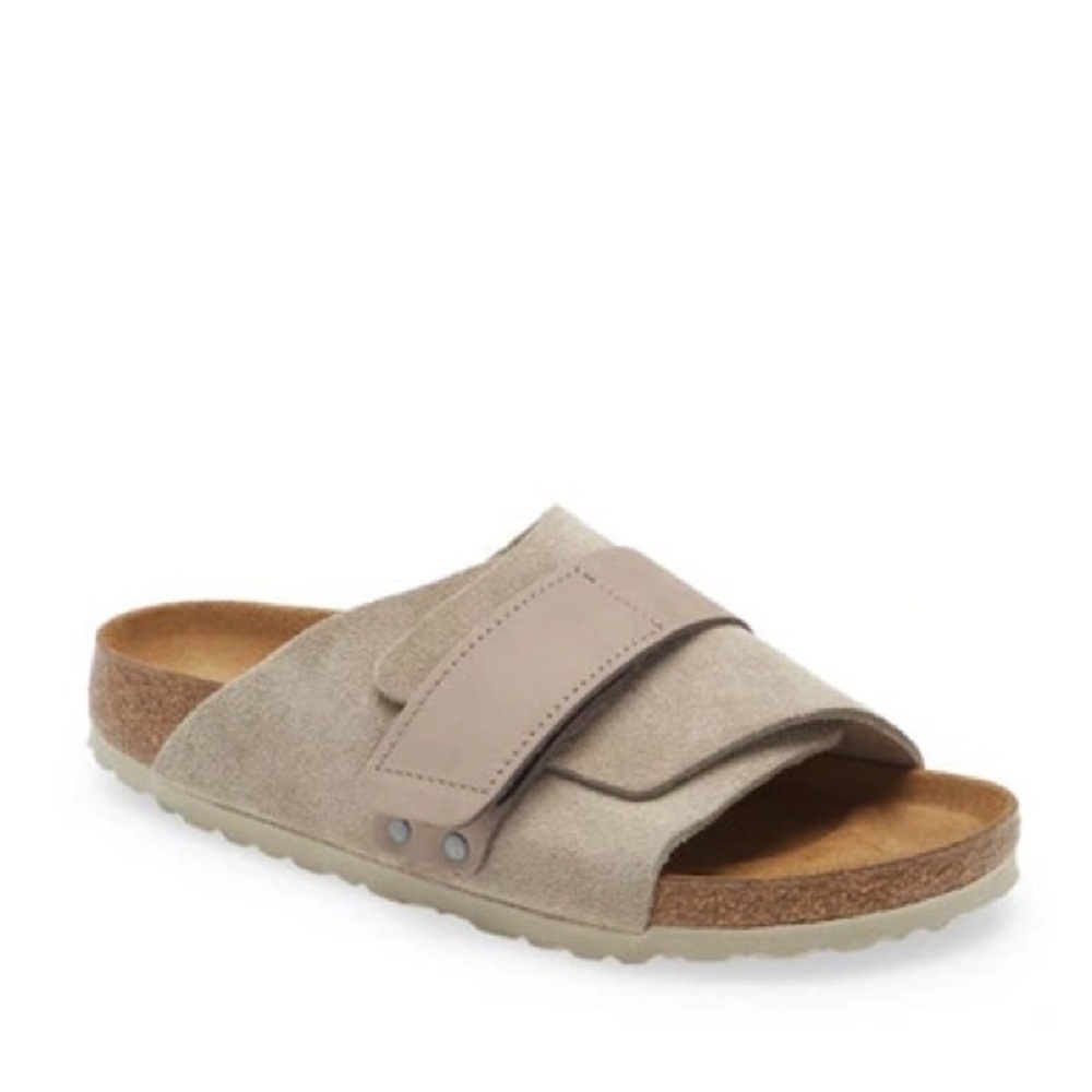 Birkenstock KYOTO TOUCH-STRAP LEATHER SANDALS IN GRAY TAUPE